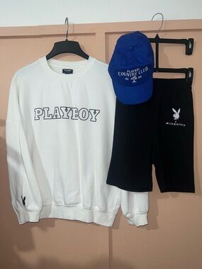 PLAYBOY Sweatshirt, Cap & Biker Shorts Bundle